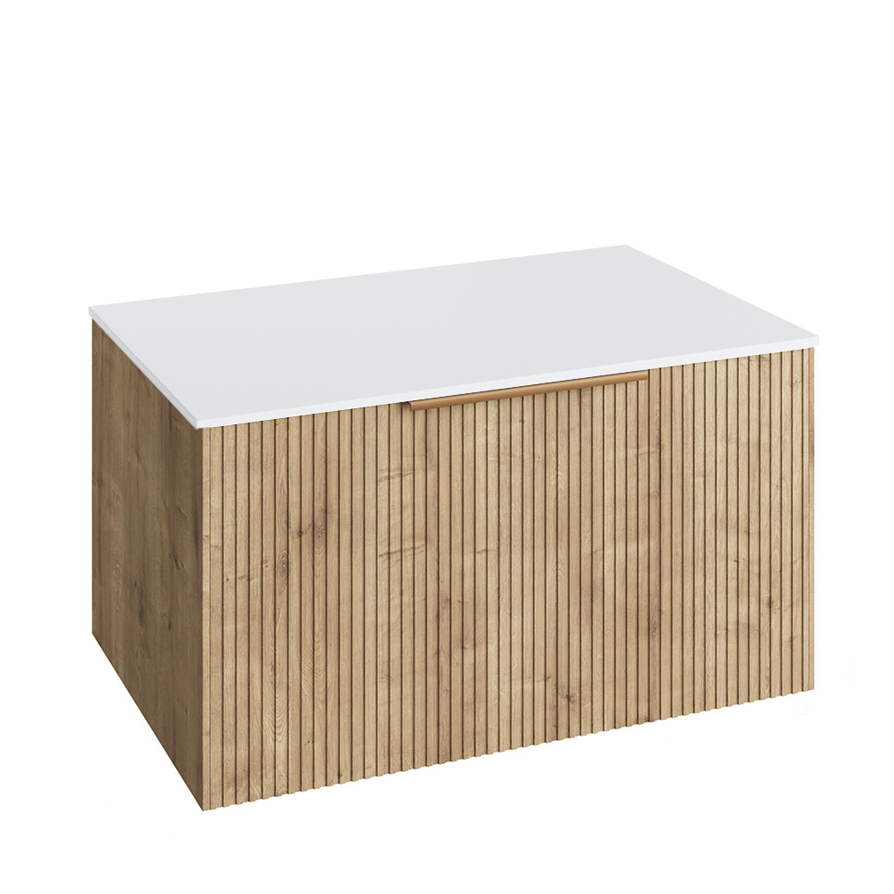 Abacus Concept Sit On Halifax Oak 800mm Vanity Unit - White Countertop